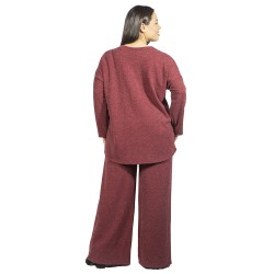 Γυναικείο Σετ Παντελόνι - Μπλούζα Plus Size Μπορντό Με Παγέτες Γυναικείο Σετ Παντελόνι - Μπλούζα Plus Size Μπορντό Με Παγέτες
