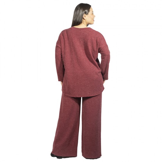 Γυναικείο Σετ Παντελόνι - Μπλούζα Plus Size Μπορντό Με Παγέτες Γυναικείο Σετ Παντελόνι - Μπλούζα Plus Size Μπορντό Με Παγέτες