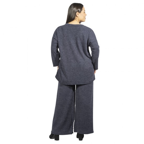 Γυναικείο Σετ Παντελόνι - Μπλούζα Plus Size Μπλε Σκούρο Με Παγέτες Γυναικείο Σετ Παντελόνι - Μπλούζα Plus Size Μπλε Σκούρο Με Παγέτες