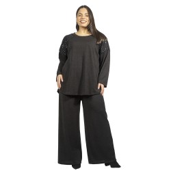Γυναικείο Σετ Παντελόνι - Μπλούζα Plus Size Μαύρο Με Παγέτες