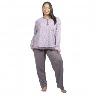 Πιτζάμα Γυναικεία Plus Size Λιλά Πουά Με Καρδούλες Πιτζάμα Γυναικεία Plus Size Λιλά Πουά Με Καρδούλες