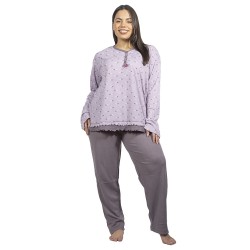 Πιτζάμα Γυναικεία Plus Size Λιλά Πουά Με Καρδούλες