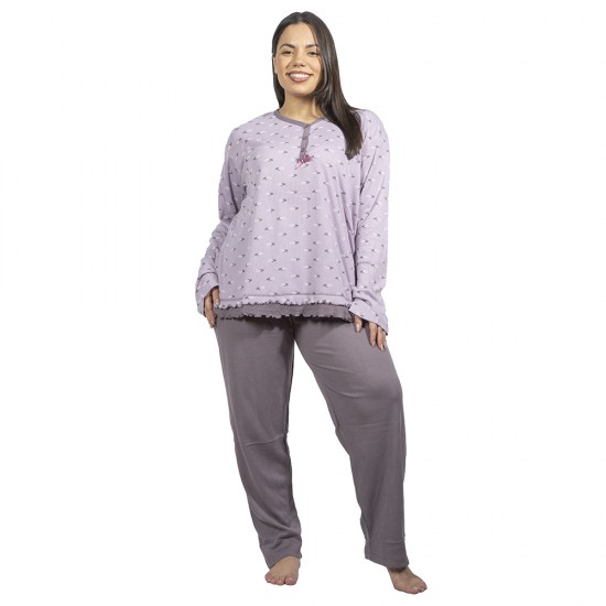 Πιτζάμα Γυναικεία Plus Size Λιλά Πουά Με Καρδούλες Πιτζάμα Γυναικεία Plus Size Λιλά Πουά Με Καρδούλες