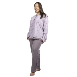 Πιτζάμα Γυναικεία Plus Size Λιλά Πουά Με Καρδούλες