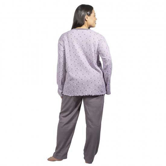 Πιτζάμα Γυναικεία Plus Size Λιλά Πουά Με Καρδούλες Πιτζάμα Γυναικεία Plus Size Λιλά Πουά Με Καρδούλες
