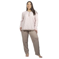 Πιτζάμα Γυναικεία Plus Size Ροζ Πουά Με Καρδούλες