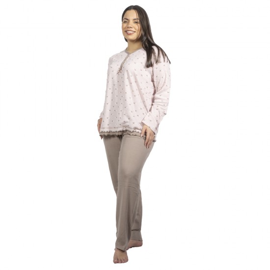 Πιτζάμα Γυναικεία Plus Size Ροζ Πουά Με Καρδούλες Πιτζάμα Γυναικεία Plus Size Ροζ Πουά Με Καρδούλες