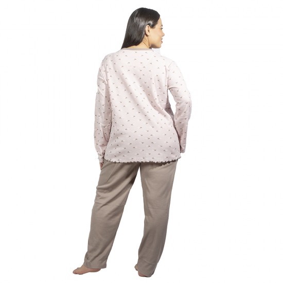Πιτζάμα Γυναικεία Plus Size Ροζ Πουά Με Καρδούλες Πιτζάμα Γυναικεία Plus Size Ροζ Πουά Με Καρδούλες