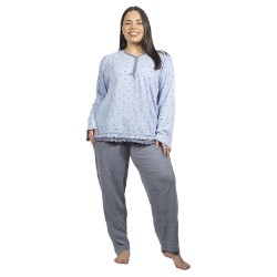 Πιτζάμα Γυναικεία Plus Size Γαλάζιο Πουά Με Καρδούλες