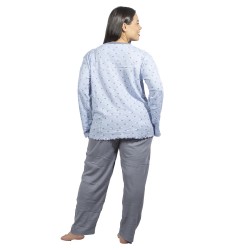 Πιτζάμα Γυναικεία Plus Size Γαλάζιο Πουά Με Καρδούλες