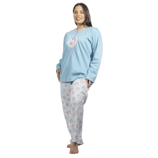 Πιτζάμα Γυναικεία Plus Size Πετρόλ Με Καρδούλες Πιτζάμα Γυναικεία Plus Size Πετρόλ Με Καρδούλες