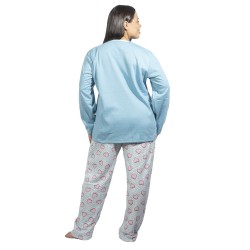 Πιτζάμα Γυναικεία Plus Size Πετρόλ Με Καρδούλες