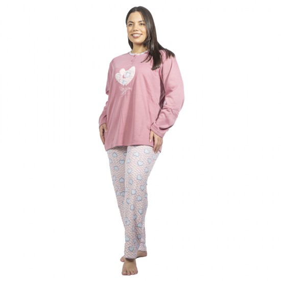 Πιτζάμα Γυναικεία Plus Size Ροζ Με Καρδούλες Πιτζάμα Γυναικεία Plus Size Ροζ Με Καρδούλες