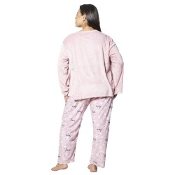 Πιτζάμα Γυναικεία Plus Size Βελούδο Ροζ Με Χεράκια Και Καρδούλες