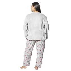 Πιτζάμα Γυναικεία Plus Size Βελούδο Γκρι Με Χεράκια Και Καρδούλες
