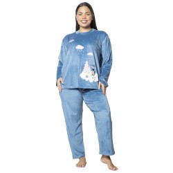 Πιτζάμα Γυναικεία Plus Size Βελούδο Γαλάζιο Με Πιγκουίνο