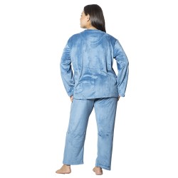 Πιτζάμα Γυναικεία Plus Size Βελούδο Γαλάζιο Με Πιγκουίνο