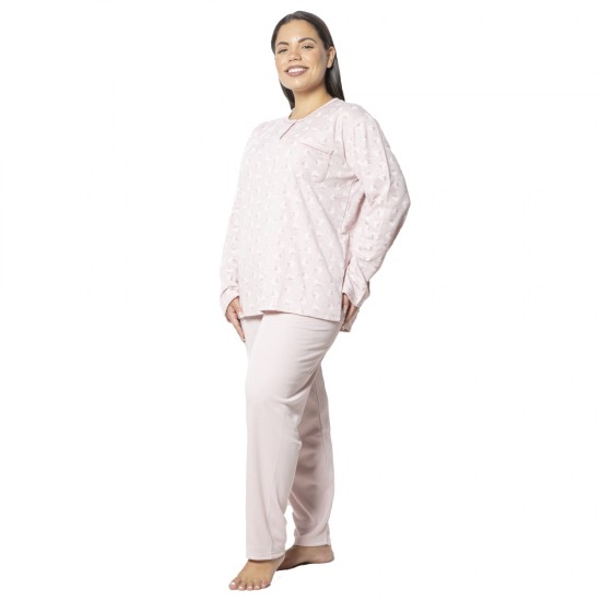 Πιτζάμα Γυναικεία Plus Size Ροζ Με Καρδούλες Πιτζάμα Γυναικεία Plus Size Ροζ Με Καρδούλες