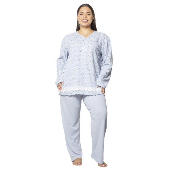 Πιτζάμα Γυναικεία Plus Size Γαλάζιο Πουά Πιτζάμα Γυναικεία Plus Size Γαλάζιο Πουά
