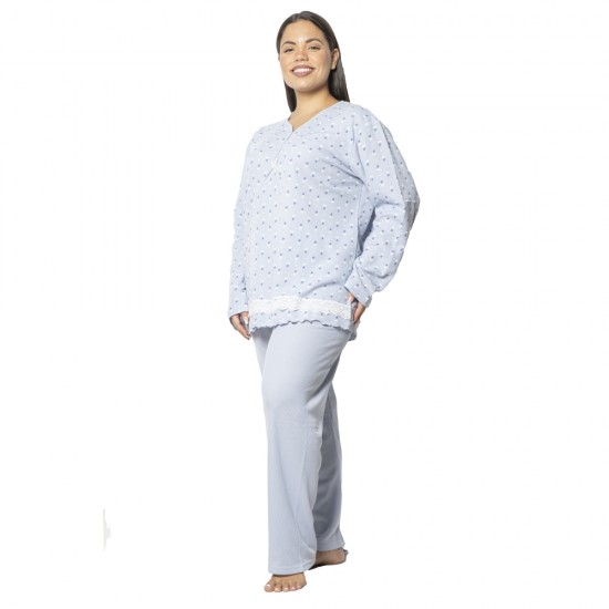 Πιτζάμα Γυναικεία Plus Size Γαλάζιο Πουά Πιτζάμα Γυναικεία Plus Size Γαλάζιο Πουά