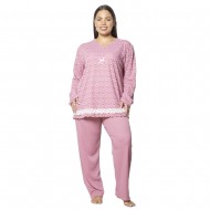 Πιτζάμα Γυναικεία Plus Size Ροζ Πουά