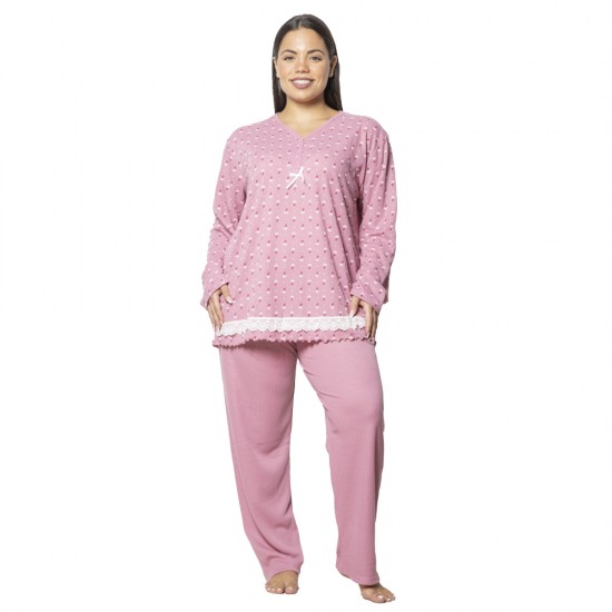 Πιτζάμα Γυναικεία Plus Size Ροζ Πουά Πιτζάμα Γυναικεία Plus Size Ροζ Πουά