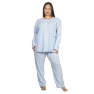 Πιτζάμα Γυναικεία Plus Size Μπλε Ανοιχτό Με Καρδούλες