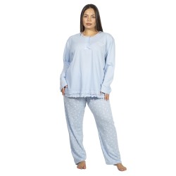 Πιτζάμα Γυναικεία Plus Size Μπλε Ανοιχτό Με Καρδούλες