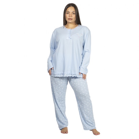 Πιτζάμα Γυναικεία Plus Size Μπλε Ανοιχτό Με Καρδούλες Πιτζάμα Γυναικεία Plus Size Μπλε Ανοιχτό Με Καρδούλες