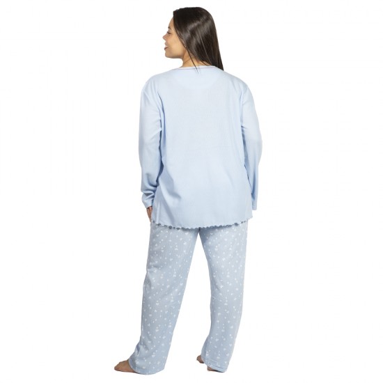 Πιτζάμα Γυναικεία Plus Size Μπλε Ανοιχτό Με Καρδούλες Πιτζάμα Γυναικεία Plus Size Μπλε Ανοιχτό Με Καρδούλες