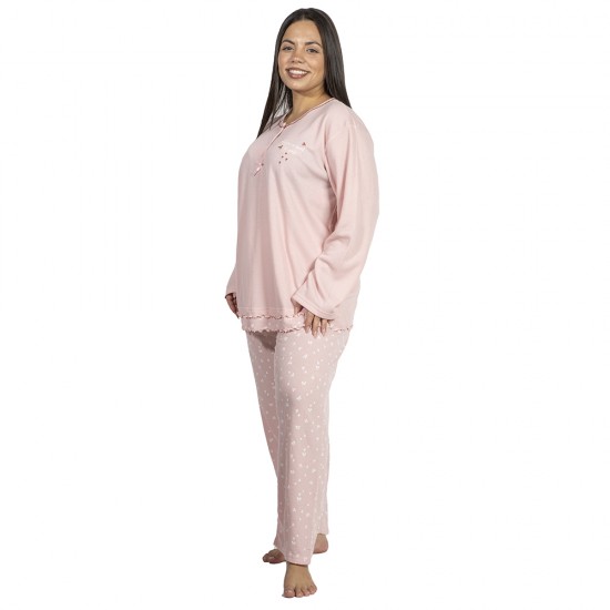 Πιτζάμα Γυναικεία Plus Size Ροζ Με Καρδούλες Πιτζάμα Γυναικεία Plus Size Ροζ Με Καρδούλες