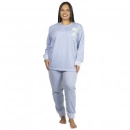 Πιτζάμα Γυναικεία Plus Size Γαλάζιο Με Γατούλα