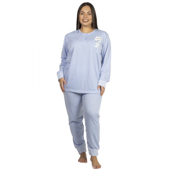 Πιτζάμα Γυναικεία Plus Size Γαλάζιο Με Γατούλα Πιτζάμα Γυναικεία Plus Size Γαλάζιο Με Γατούλα