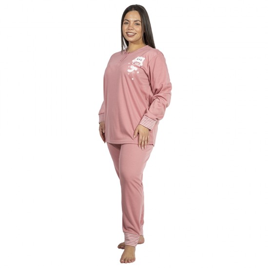 Πιτζάμα Γυναικεία Plus Size Ροζ Με Γατούλα Πιτζάμα Γυναικεία Plus Size Ροζ Με Γατούλα
