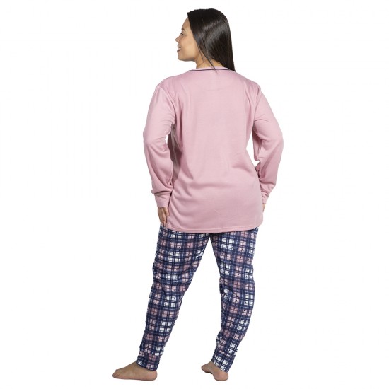 Πιτζάμα Γυναικεία Plus Size Ροζ - Καρό Με Καρδούλες Πιτζάμα Γυναικεία Plus Size Ροζ - Καρό Με Καρδούλες