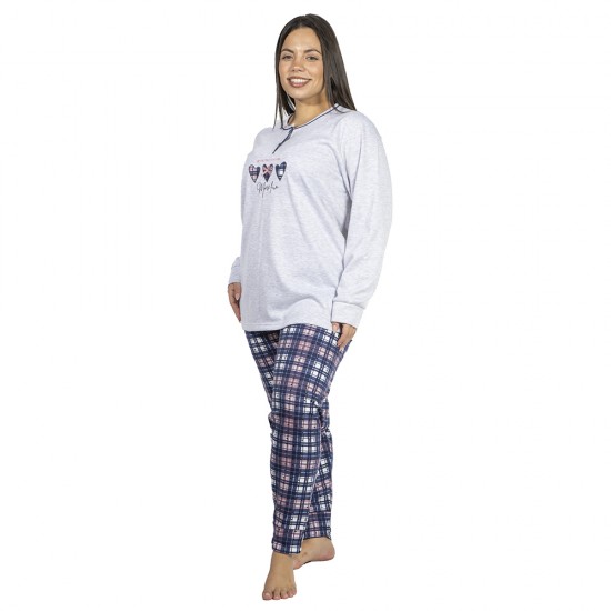 Πιτζάμα Γυναικεία Plus Size Γκρι - Καρό Με Καρδούλες Πιτζάμα Γυναικεία Plus Size Γκρι - Καρό Με Καρδούλες