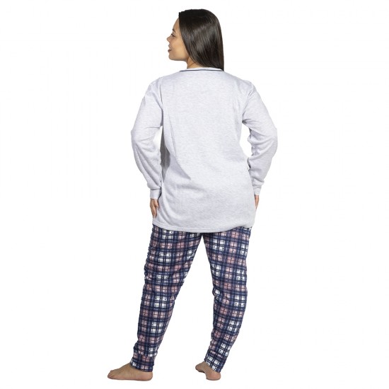 Πιτζάμα Γυναικεία Plus Size Γκρι - Καρό Με Καρδούλες Πιτζάμα Γυναικεία Plus Size Γκρι - Καρό Με Καρδούλες