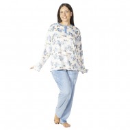 Πιτζάμα Γυναικεία Plus Size Βελούδο Γαλάζιο Με Λουλούδια