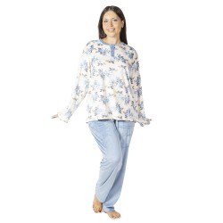 Πιτζάμα Γυναικεία Plus Size Βελούδο Γαλάζιο Με Λουλούδια