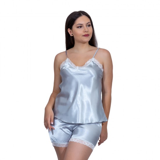 1+1 Δώρο Γυναικείο Σατέν Babydoll Με Δαντέλα Γκρι 1+1 Δώρο Γυναικείο Σατέν Babydoll Με Δαντέλα Γκρι