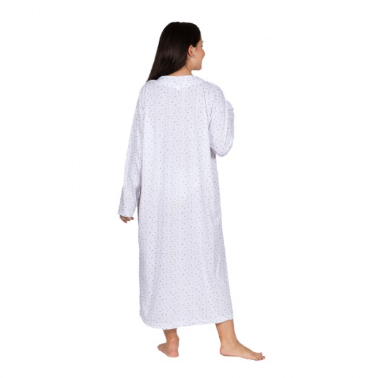 Γυναικείο Μακρυμάνικο Νυχτικό Plus Size Λευκό - Μοβ Με Τριανταφυλλάκια Γυναικείο Μακρυμάνικο Νυχτικό Plus Size Λευκό - Μοβ Με Τριανταφυλλάκια
