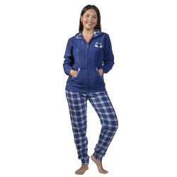Πιτζάμα Γυναικεία Fleece Με Φερμουάρ Μπλε Σκούρο - Καρό