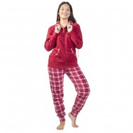 Πιτζάμα Γυναικεία Fleece Με Φερμουάρ Μπορντό - Καρό Πιτζάμα Γυναικεία Fleece Με Φερμουάρ Μπορντό - Καρό