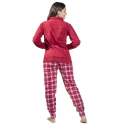 Πιτζάμα Γυναικεία Fleece Με Φερμουάρ Μπορντό - Καρό