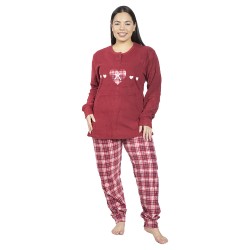 Πιτζάμα Γυναικεία  Fleece Κόκκινο Με Σχέδιο Καρδούλες