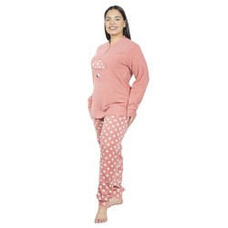 Πιτζάμα Γυναικεία  Fleece Σομόν Πουά Με Σχέδιο Ομπρέλα