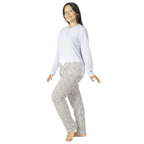 Πιτζάμα Γυναικεία Γκρι Λεοπάρ Με Σχέδιο Καρδούλα Πιτζάμα Γυναικεία Γκρι Λεοπάρ Με Σχέδιο Καρδούλα
