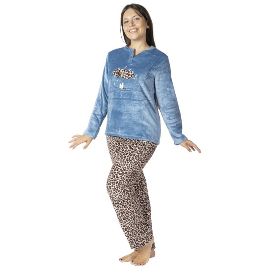 Πιτζάμα Γυναικεία Fleece Πετρόλ Λεοπάρ Με Σχέδιο Ομπρέλα Πιτζάμα Γυναικεία Fleece Πετρόλ Λεοπάρ Με Σχέδιο Ομπρέλα