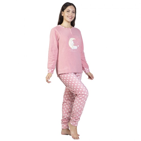Πιτζάμα Γυναικεία Fleece Ροζ Με Σχέδιο Φεγγάρι Πιτζάμα Γυναικεία Fleece Ροζ Με Σχέδιο Φεγγάρι