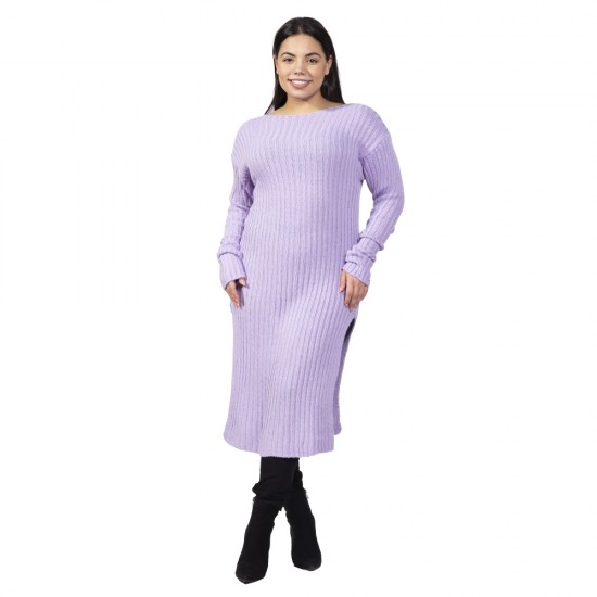 Γυναικείο Φόρεμα Πλεκτό Plus Size Λιλά Γυναικείο Φόρεμα Πλεκτό Plus Size Λιλά